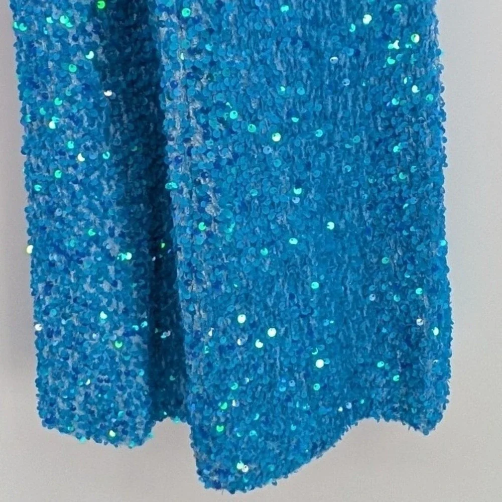 Nasty Gal $326 Size 6 Teal Blue Sequin Two Piece Set Cropped Blazer Flare Pants - Picture 8 of 16